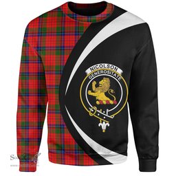 ScotsTee Shop Scottish Nicolson Modern Clan Crest Personalized Tartan Sweatshirt Circle Style Back Shirt with Your Text