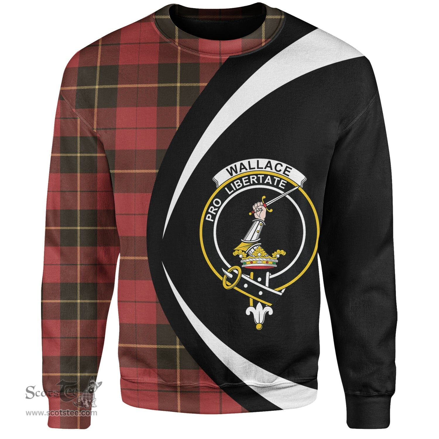 ScotsTee Shop Scottish Wallace (Wallas) Weathered Clan Crest Personalized Tartan Sweatshirt Circle Style Back Shirt with Your Text