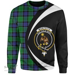 ScotsTee Shop Scottish Monteith Clan Crest Personalized Tartan Sweatshirt Circle Style Back Shirt with Your Text