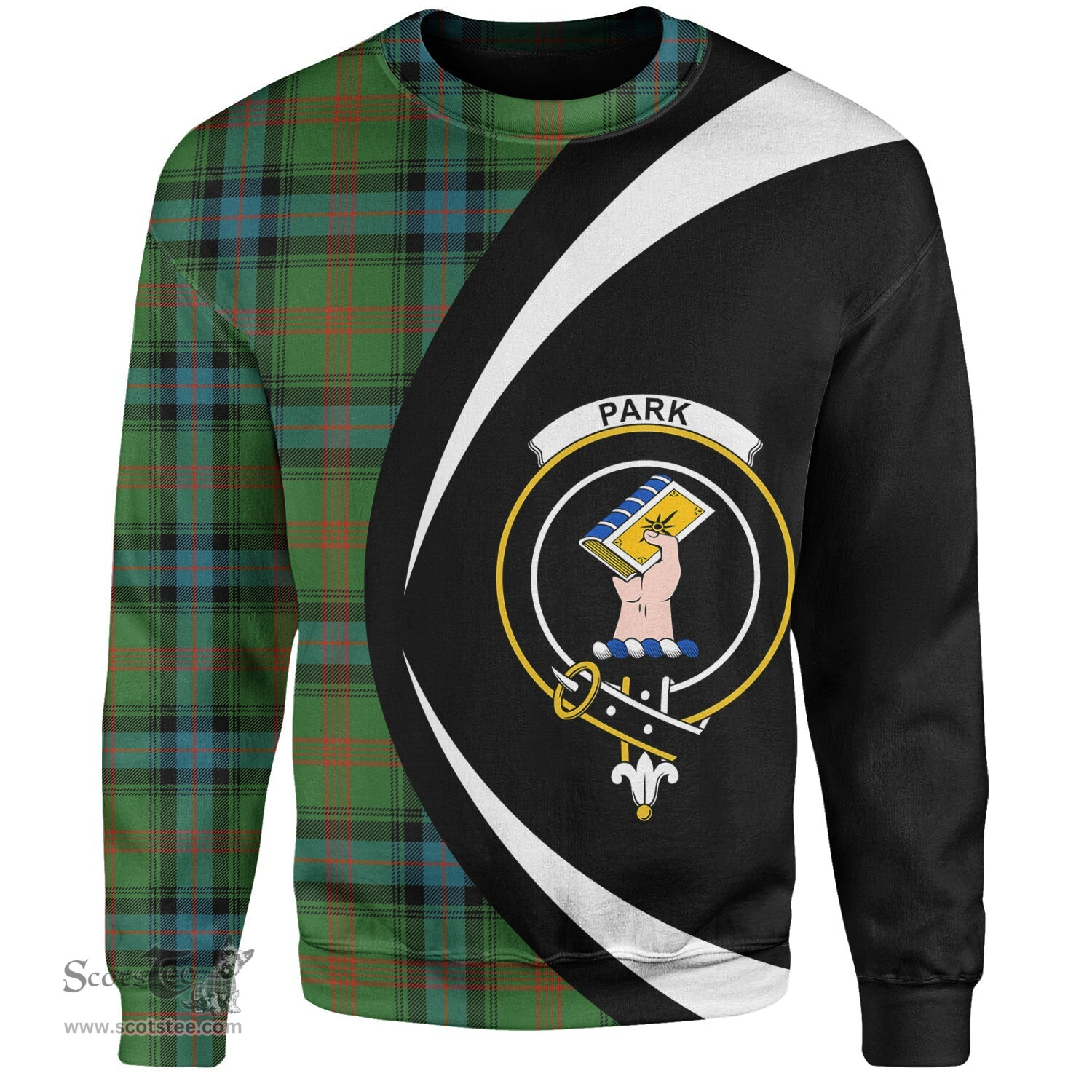 ScotsTee Shop Scottish Park Ancient Clan Crest Personalized Tartan Sweatshirt Circle Style Back Shirt with Your Text