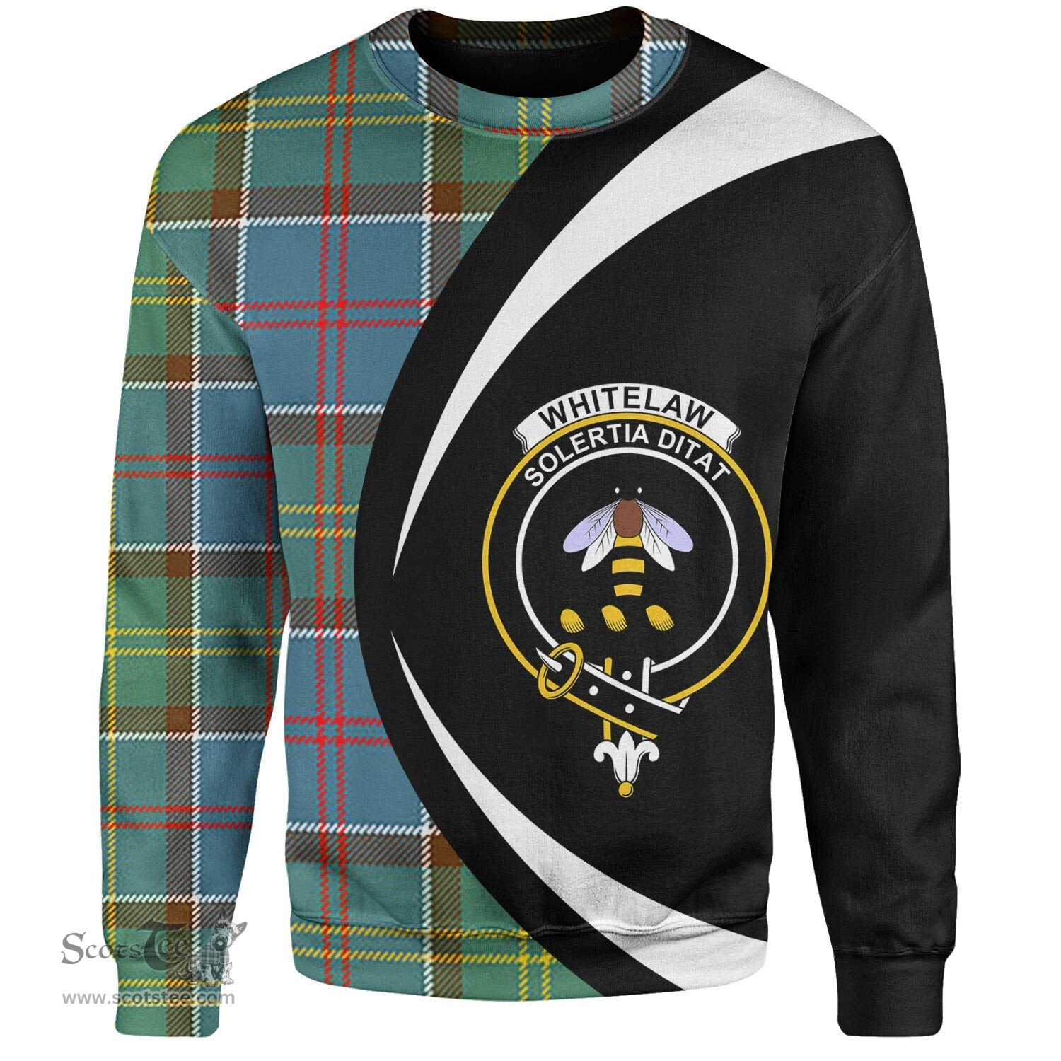 ScotsTee Shop Scottish Whitelaw District Clan Crest Personalized Tartan Sweatshirt Circle Style Back Shirt with Your Text