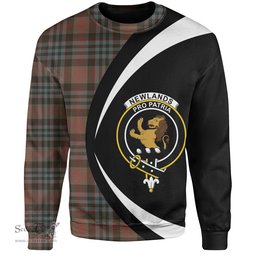 ScotsTee Shop Scottish Newlands (Walker Newlands) Weathered Clan Crest Personalized Tartan Sweatshirt Circle Style Back Shirt with Your Text