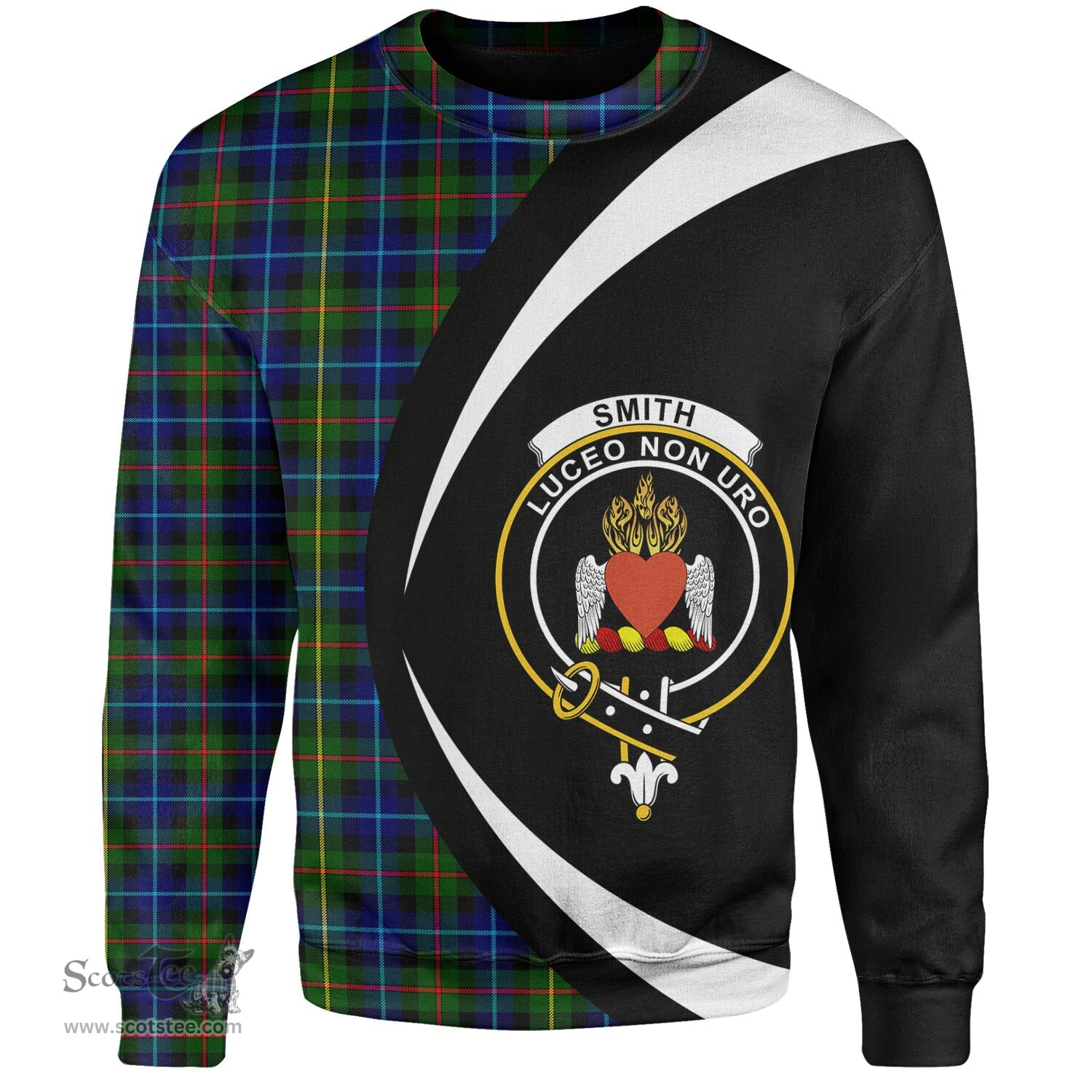 ScotsTee Shop Scottish Smith Modern Clan Crest Personalized Tartan Sweatshirt Circle Style Back Shirt with Your Text