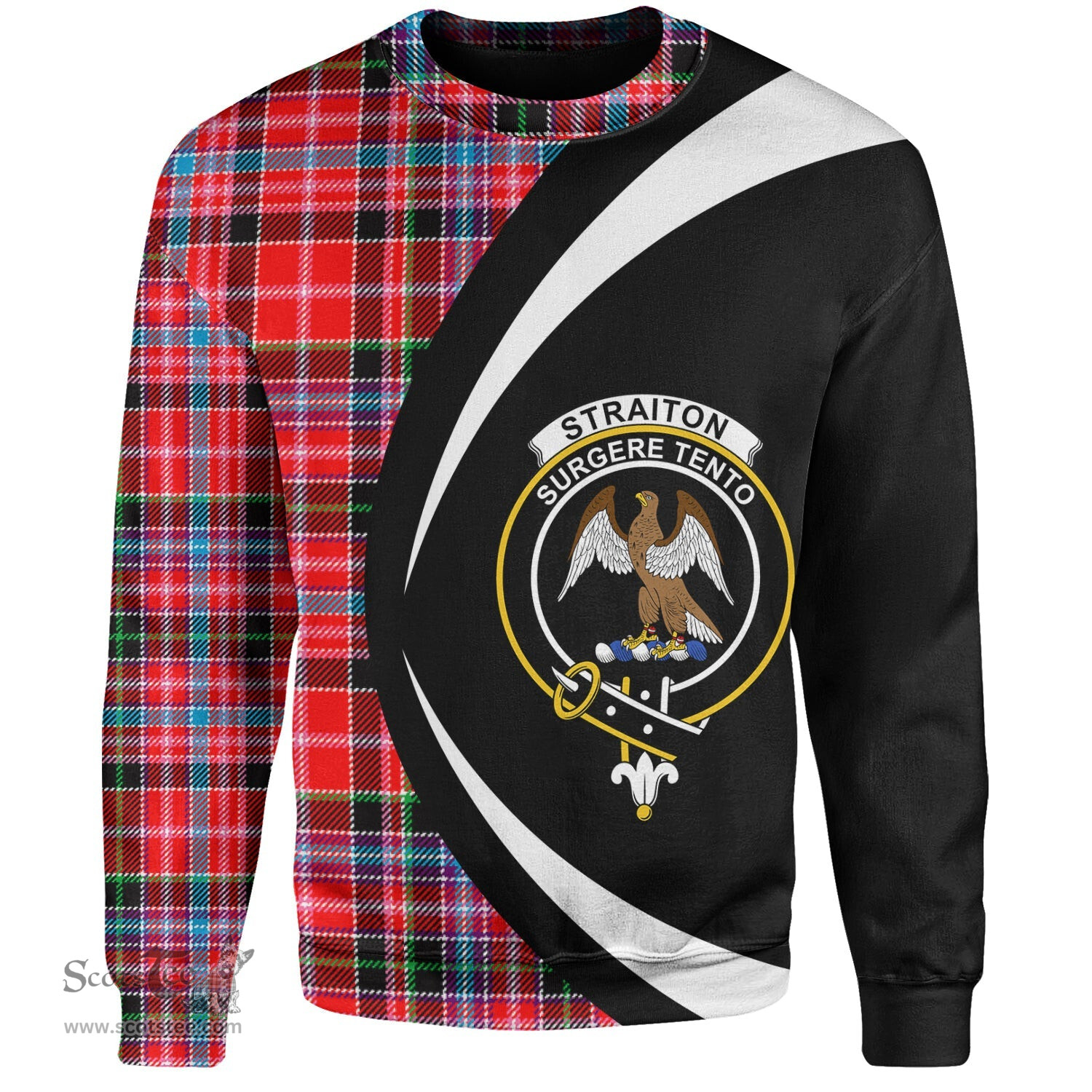 ScotsTee Shop Scottish Straiton Clan Crest Personalized Tartan Sweatshirt Circle Style Back Shirt with Your Text