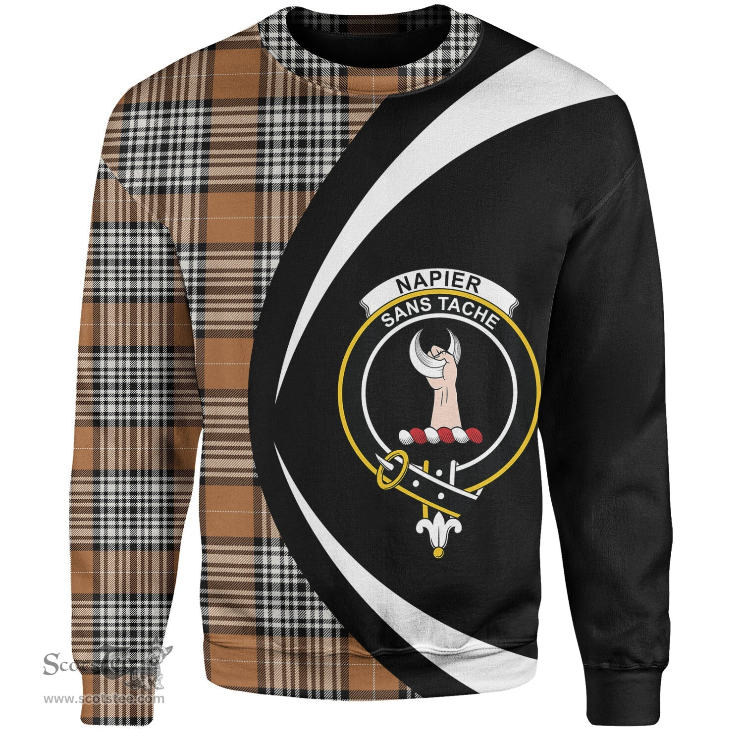 ScotsTee Shop Scottish Napier Rose Modern Clan Crest Personalized Tartan Sweatshirt Circle Style Back Shirt with Your Text