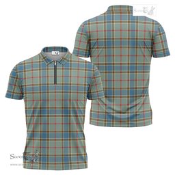 ScotsTee Shop Scottish Balfour Blue Clan Tartan Zipper Polo Shirt