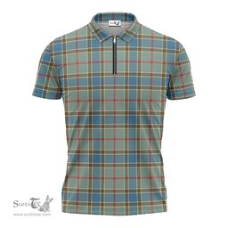 ScotsTee Shop Scottish Balfour Blue Clan Tartan Zipper Polo Shirt