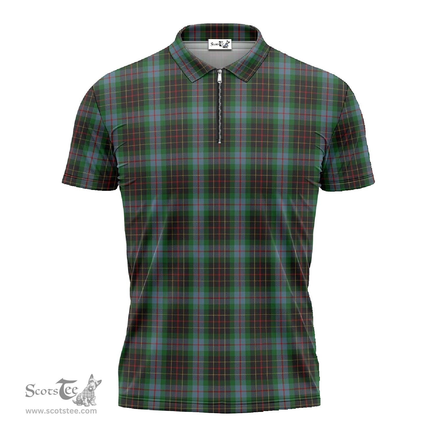 ScotsTee Shop Scottish Brodie Hunting Clan Tartan Zipper Polo Shirt