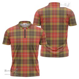 ScotsTee Shop Scottish Buchanan Old Set Weathered Clan Tartan Zipper Polo Shirt