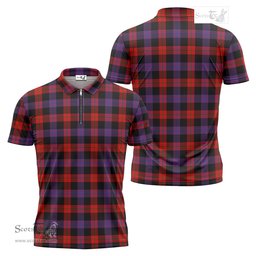 ScotsTee Shop Scottish Broun Modern Clan Tartan Zipper Polo Shirt
