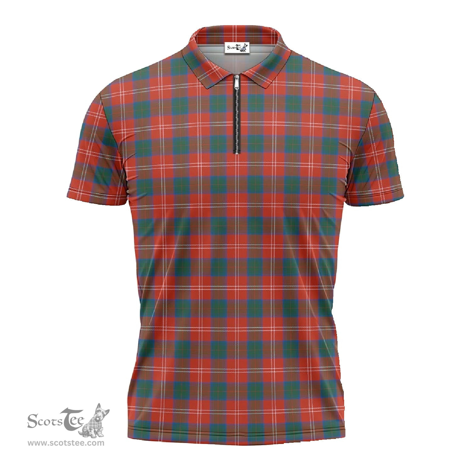 ScotsTee Shop Scottish Chisholm Ancient Clan Tartan Zipper Polo Shirt