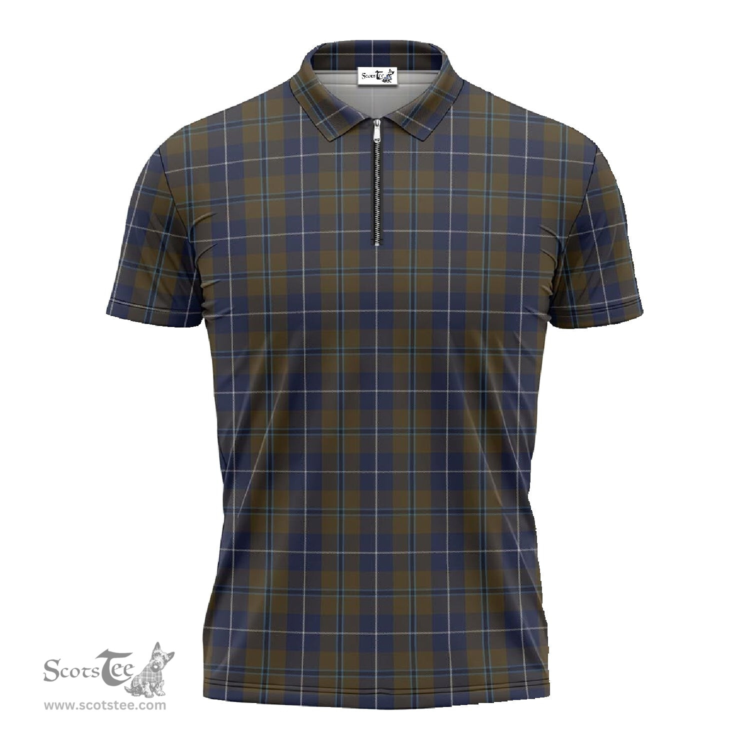 ScotsTee Shop Scottish Douglas Brown Clan Tartan Zipper Polo Shirt