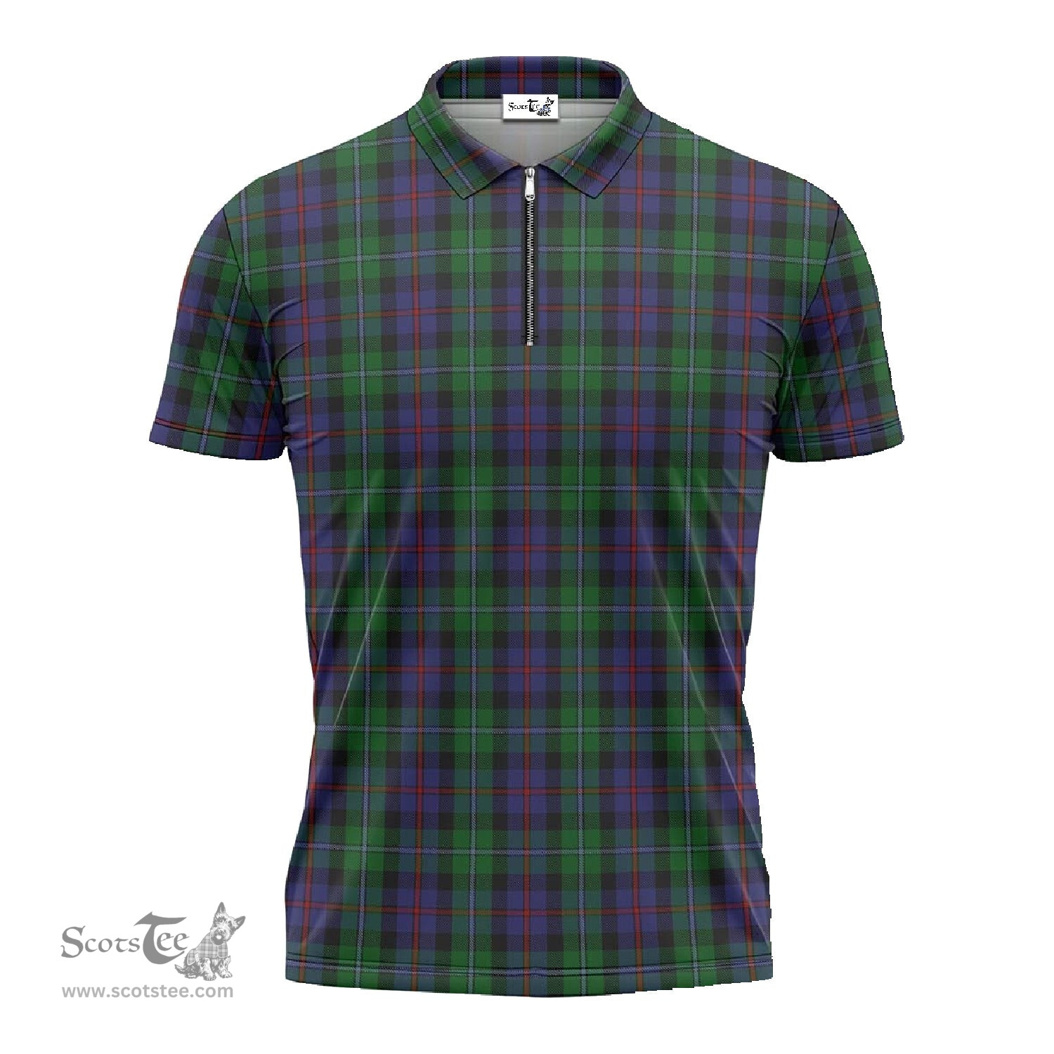 ScotsTee Shop Scottish Campbell of Cawdor Clan Tartan Zipper Polo Shirt