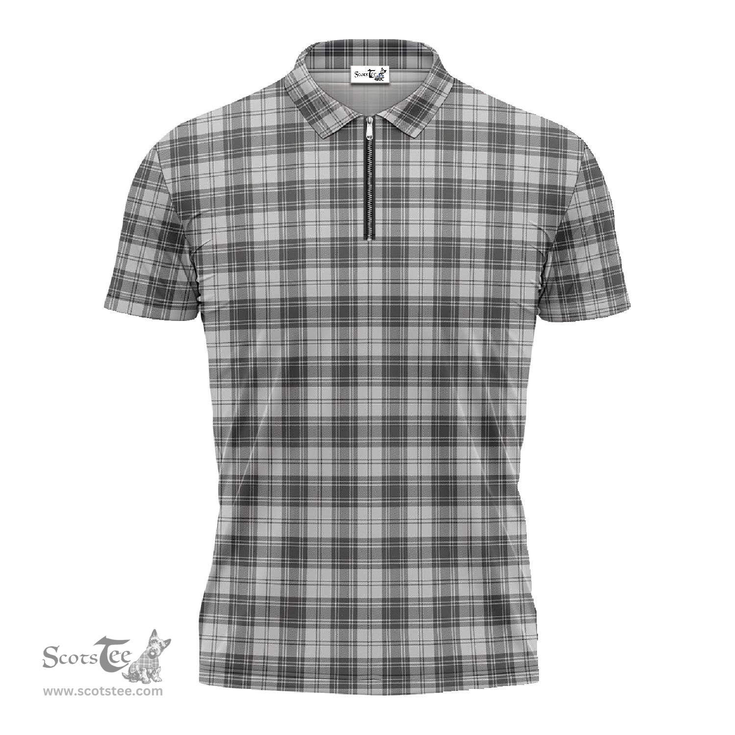 ScotsTee Shop Scottish Douglas Grey Modern Clan Tartan Zipper Polo Shirt
