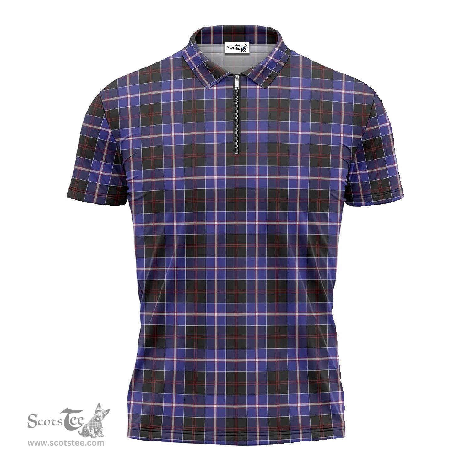ScotsTee Shop Scottish Dunlop Modern Clan Tartan Zipper Polo Shirt
