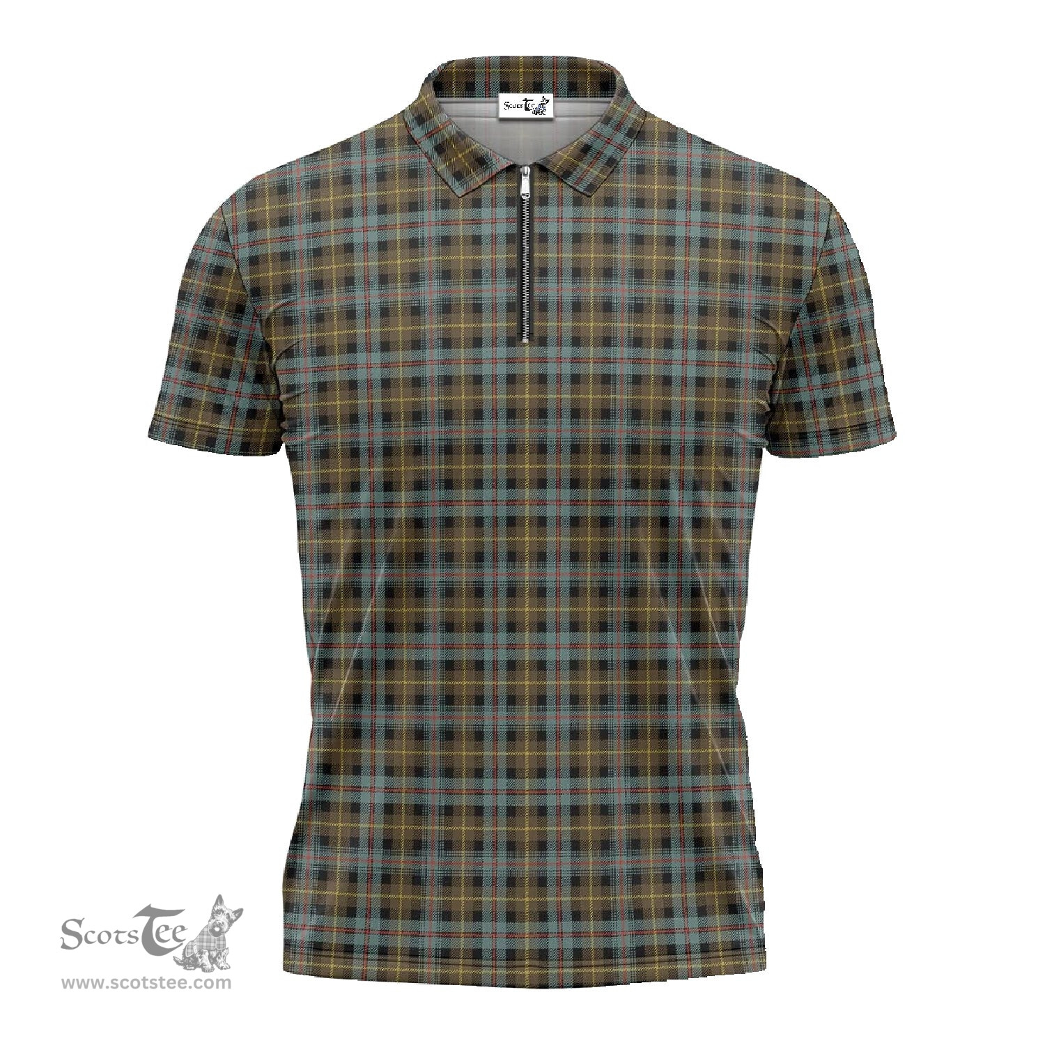 ScotsTee Shop Scottish Farquharson Weathered Clan Tartan Zipper Polo Shirt