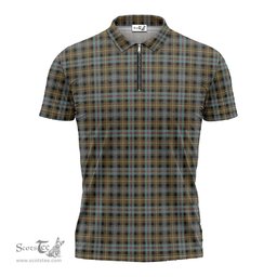 ScotsTee Shop Scottish Farquharson Weathered Clan Tartan Zipper Polo Shirt