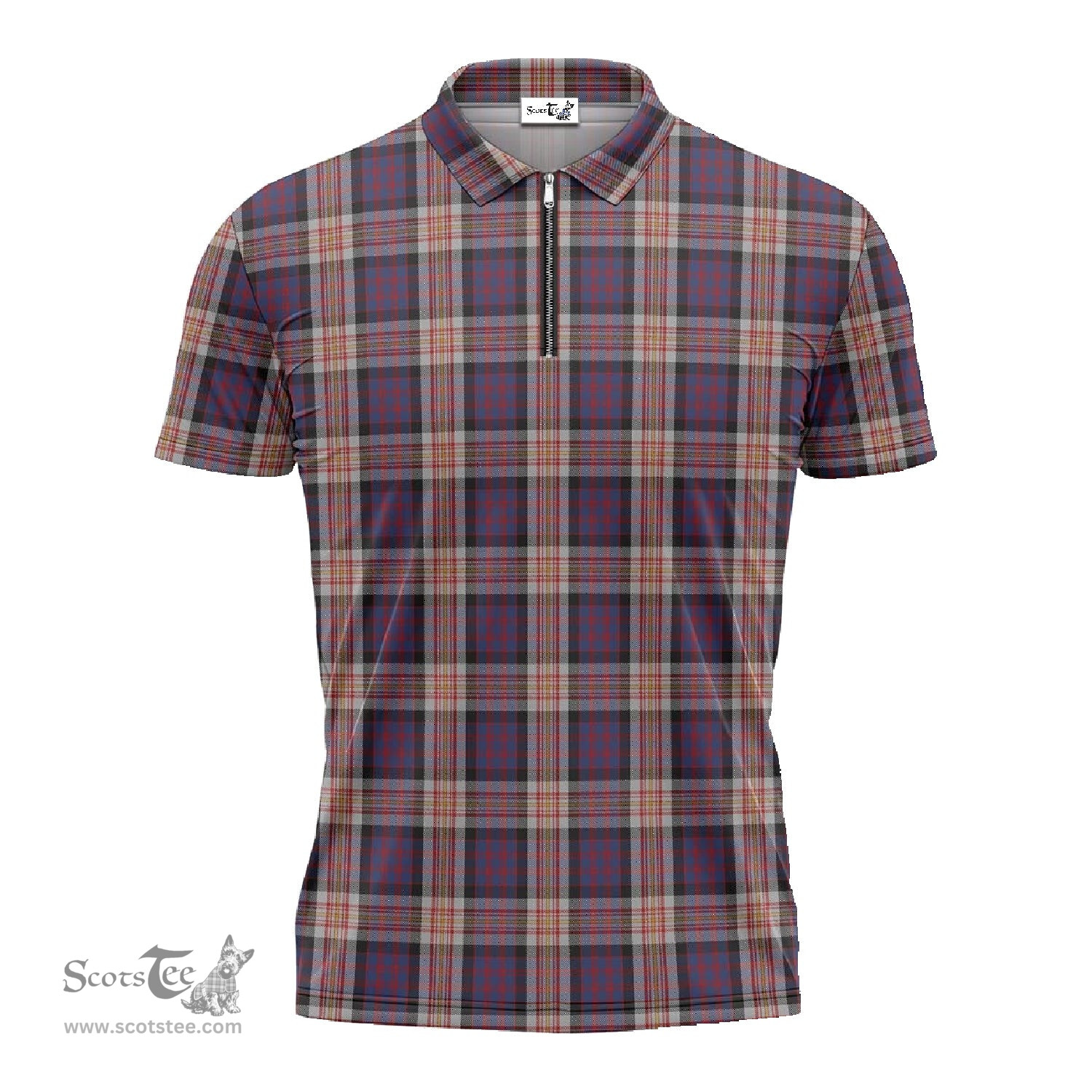 ScotsTee Shop Scottish Carnegie Clan Tartan Zipper Polo Shirt