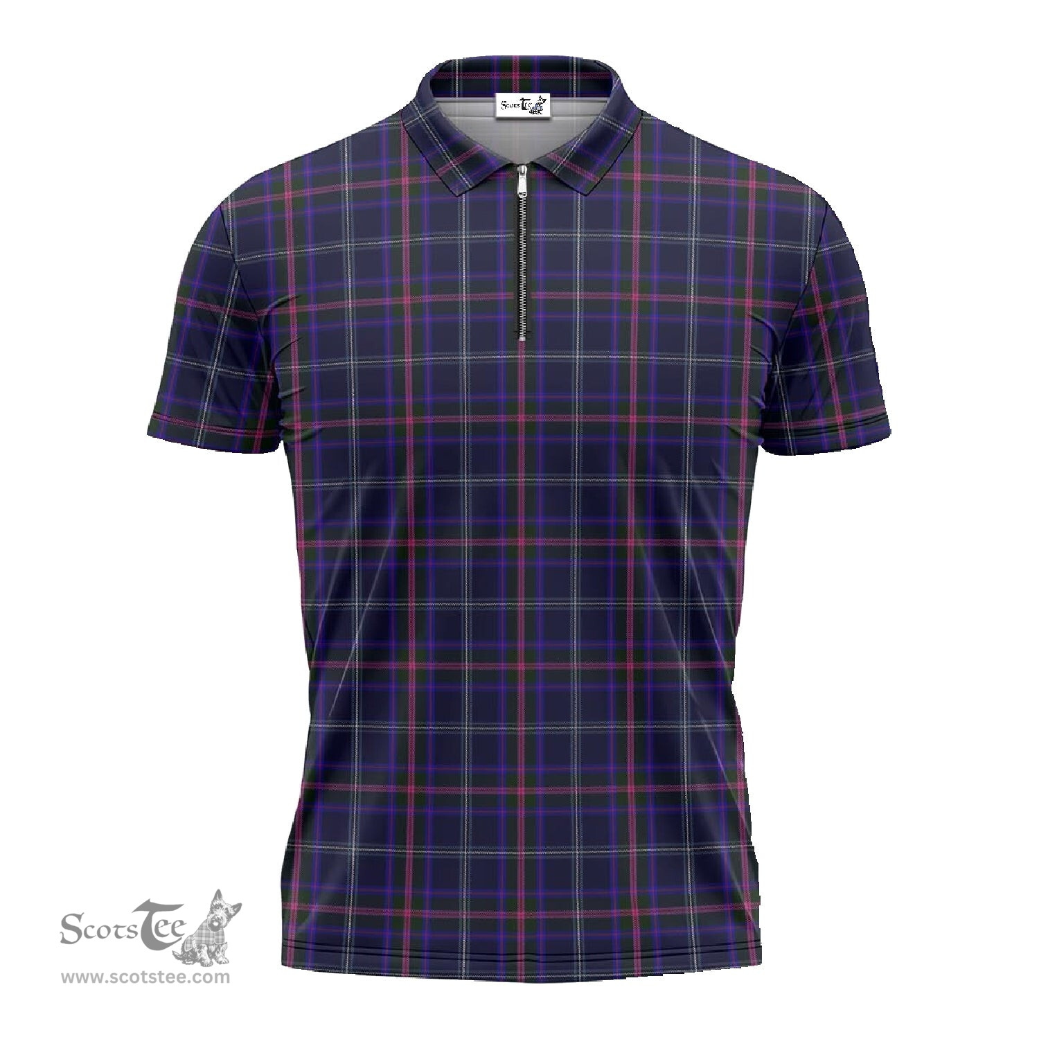 ScotsTee Shop Scottish Fitzgerald Hunting Clan Tartan Zipper Polo Shirt