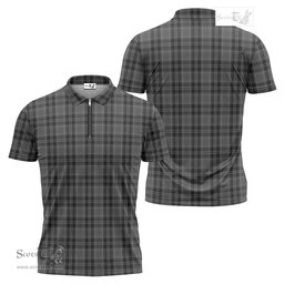 ScotsTee Shop Scottish Drummond Grey Clan Tartan Zipper Polo Shirt