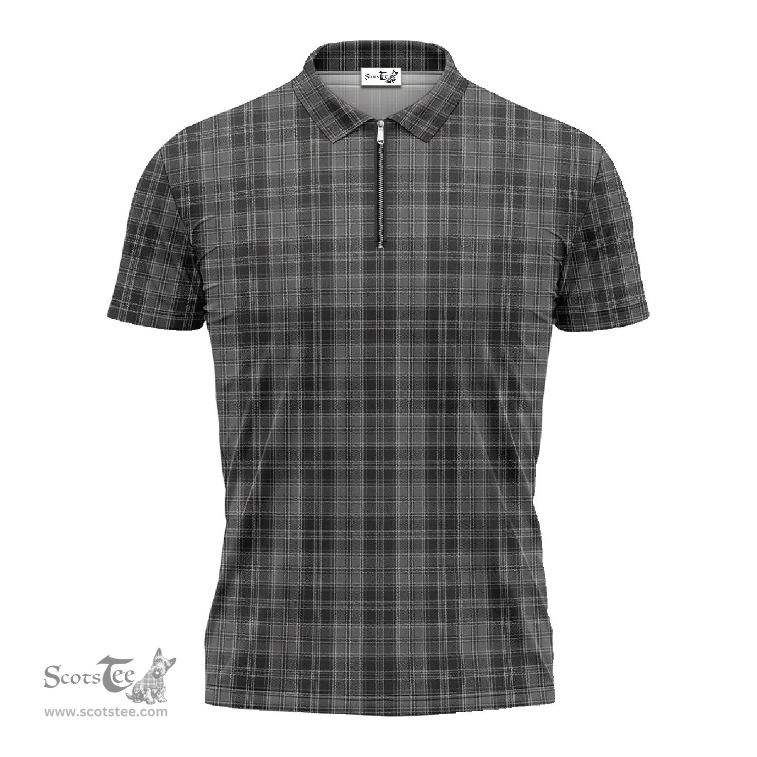 ScotsTee Shop Scottish Drummond Grey Clan Tartan Zipper Polo Shirt