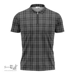 ScotsTee Shop Scottish Drummond Grey Clan Tartan Zipper Polo Shirt