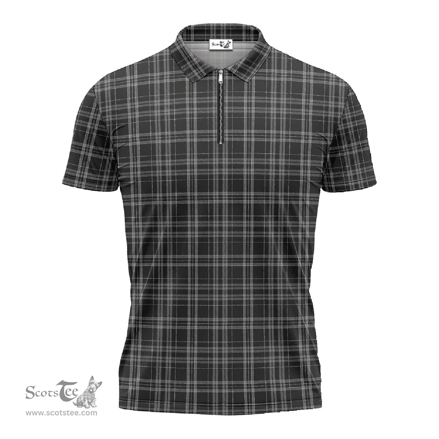 ScotsTee Shop Scottish Clergy Grey Clan Tartan Zipper Polo Shirt