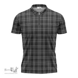 ScotsTee Shop Scottish Clergy Grey Clan Tartan Zipper Polo Shirt