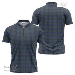 ScotsTee Shop Scottish Cockburn Blue Clan Tartan Zipper Polo Shirt