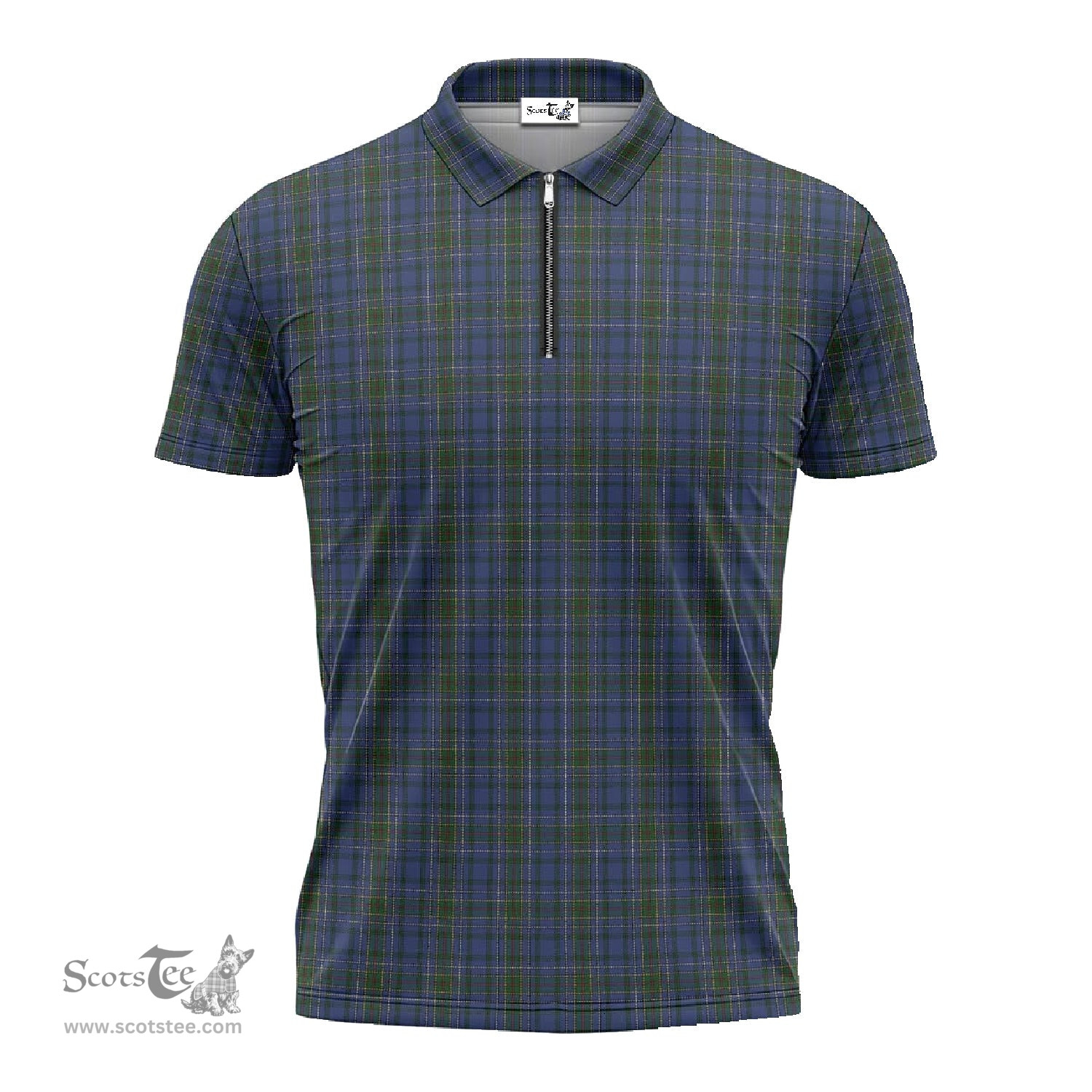 ScotsTee Shop Scottish Cockburn Blue Clan Tartan Zipper Polo Shirt
