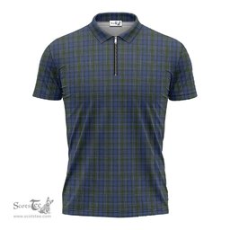 ScotsTee Shop Scottish Cockburn Blue Clan Tartan Zipper Polo Shirt