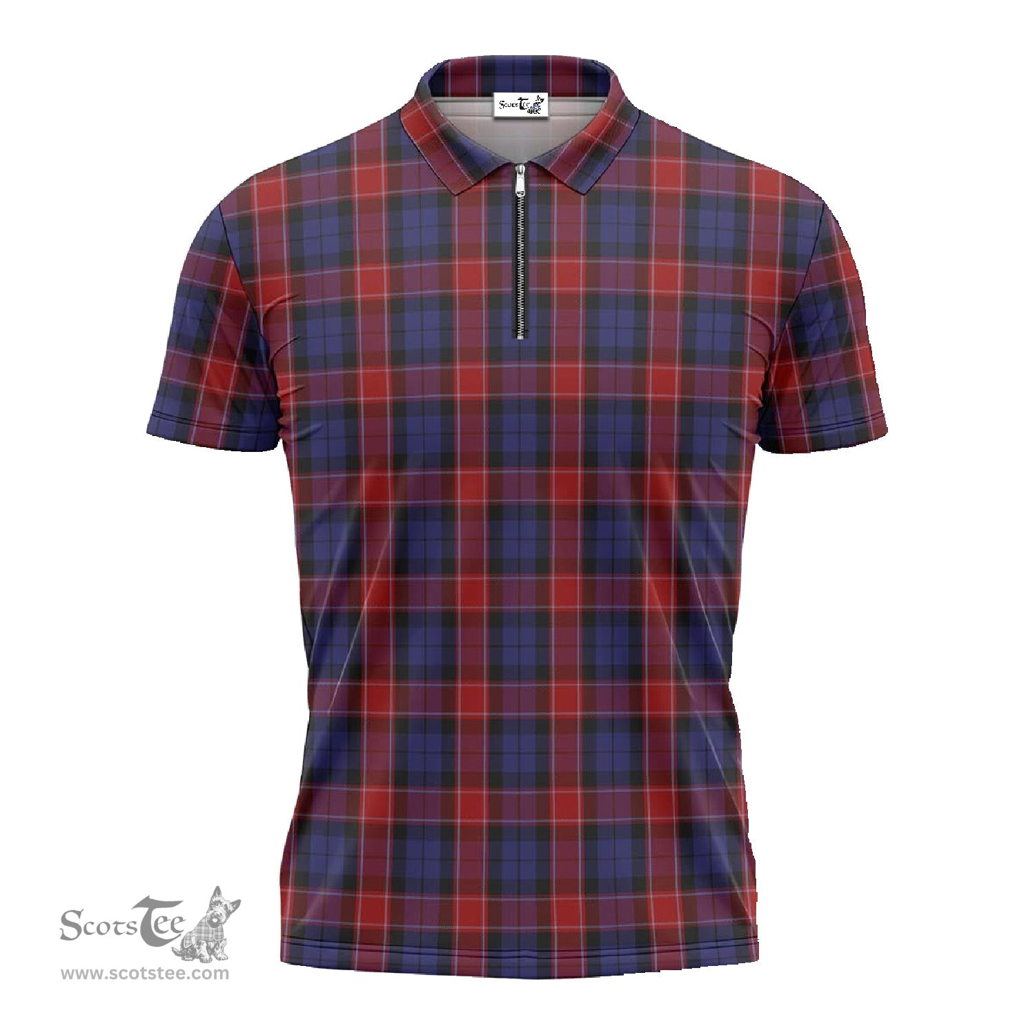 ScotsTee Shop Scottish Graham of Menteith Red Clan Tartan Zipper Polo Shirt