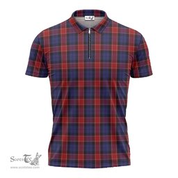 ScotsTee Shop Scottish Graham of Menteith Red Clan Tartan Zipper Polo Shirt