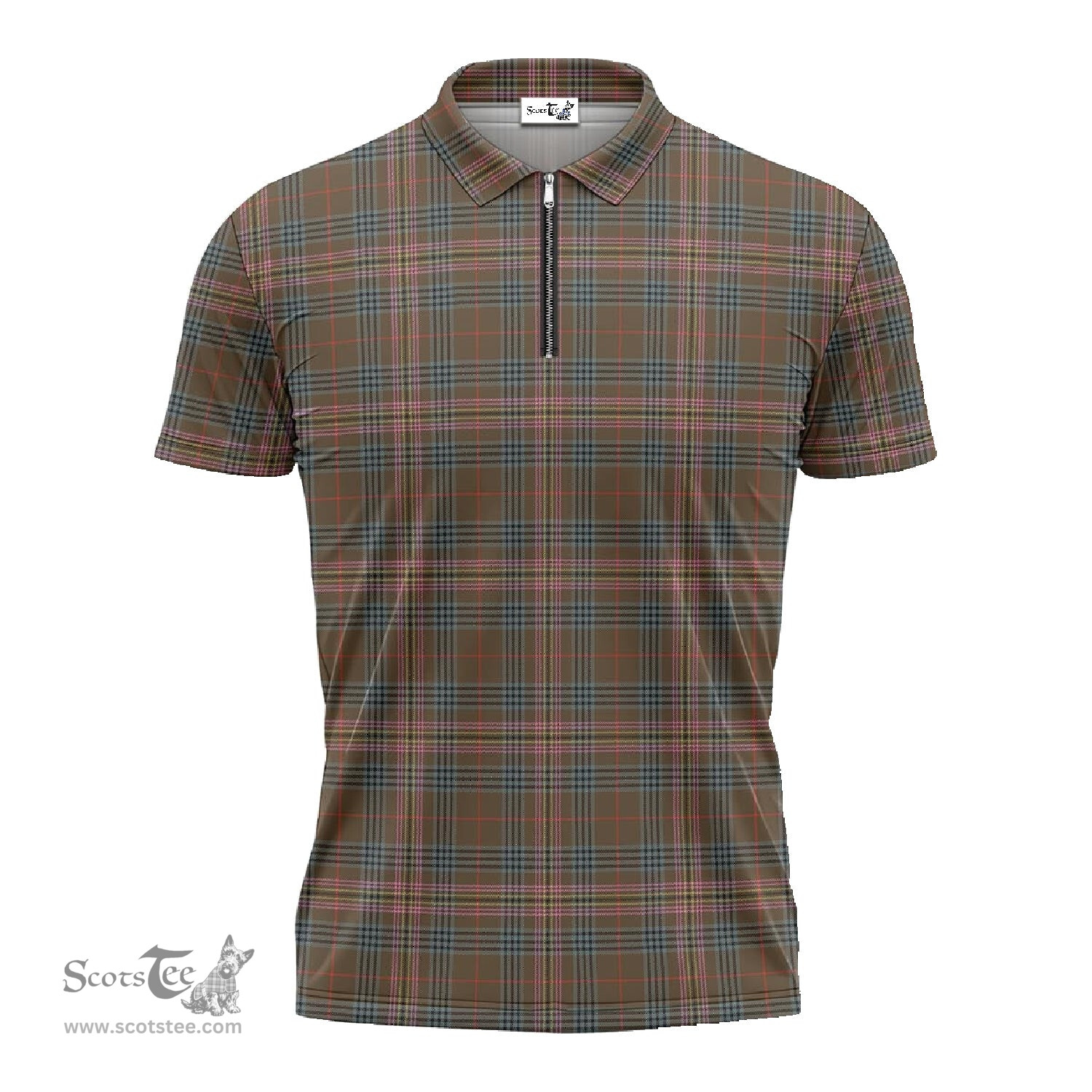ScotsTee Shop Scottish Kennedy Weathered Clan Tartan Zipper Polo Shirt