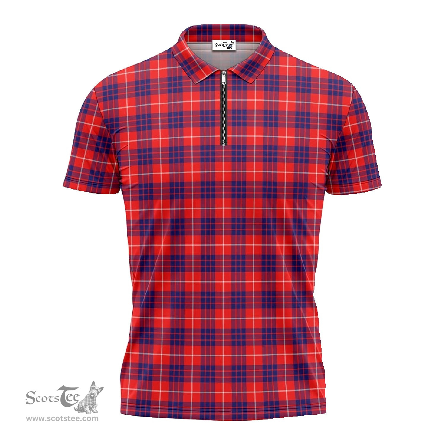 ScotsTee Shop Scottish Hamilton Modern Clan Tartan Zipper Polo Shirt