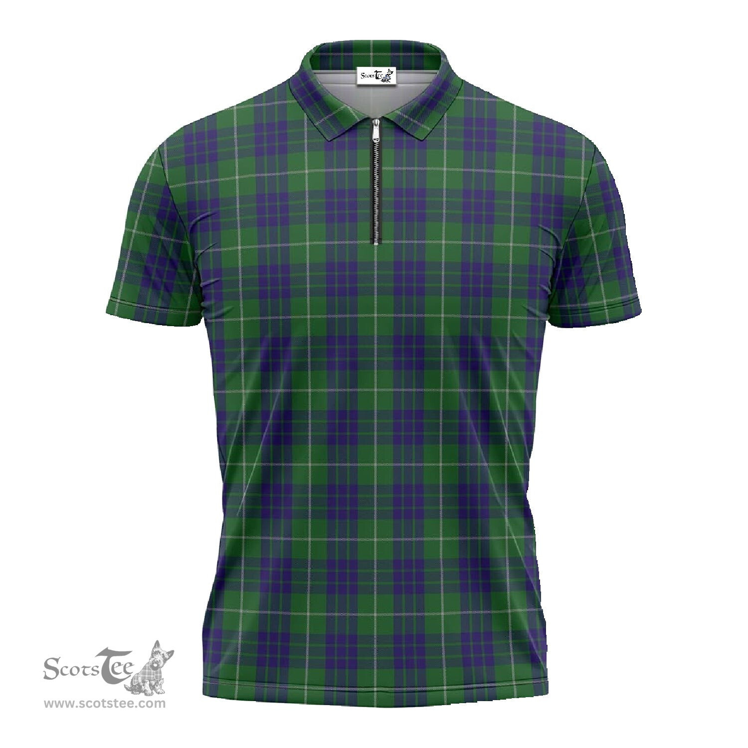 ScotsTee Shop Scottish Hamilton Green Hunting Clan Tartan Zipper Polo Shirt