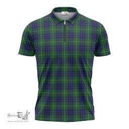 ScotsTee Shop Scottish Hamilton Green Hunting Clan Tartan Zipper Polo Shirt