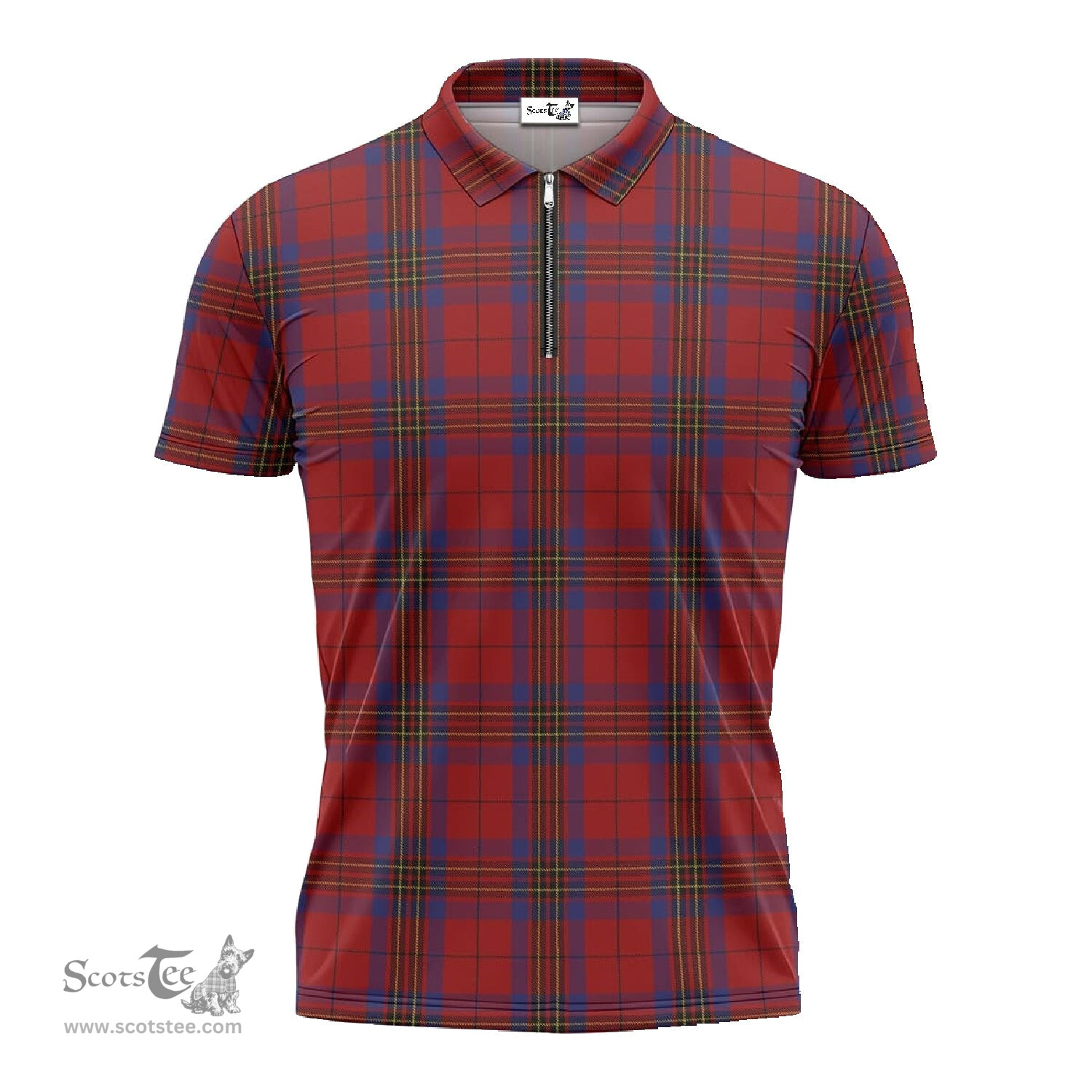 ScotsTee Shop Scottish Leslie Red Clan Tartan Zipper Polo Shirt