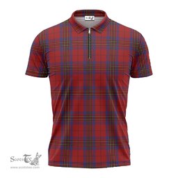 ScotsTee Shop Scottish Leslie Red Clan Tartan Zipper Polo Shirt