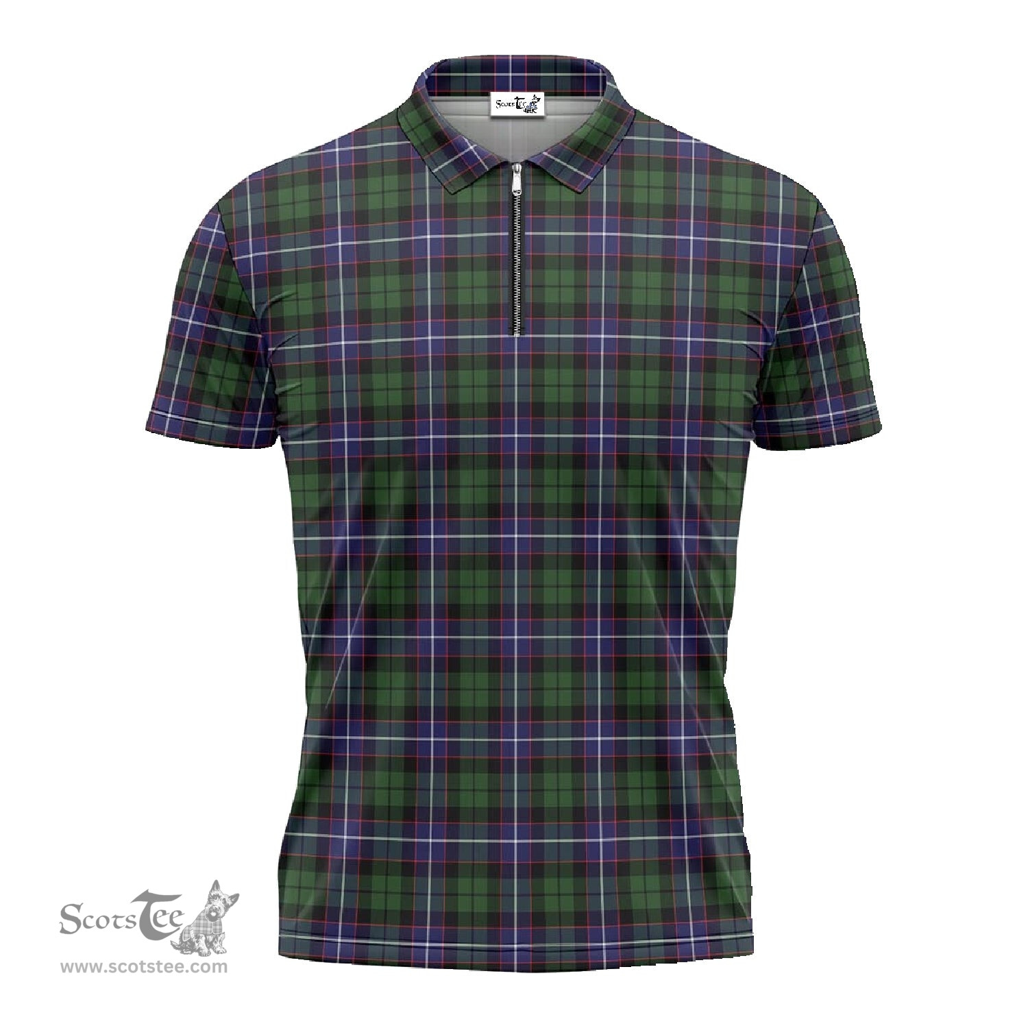 ScotsTee Shop Scottish Galbraith Modern Clan Tartan Zipper Polo Shirt