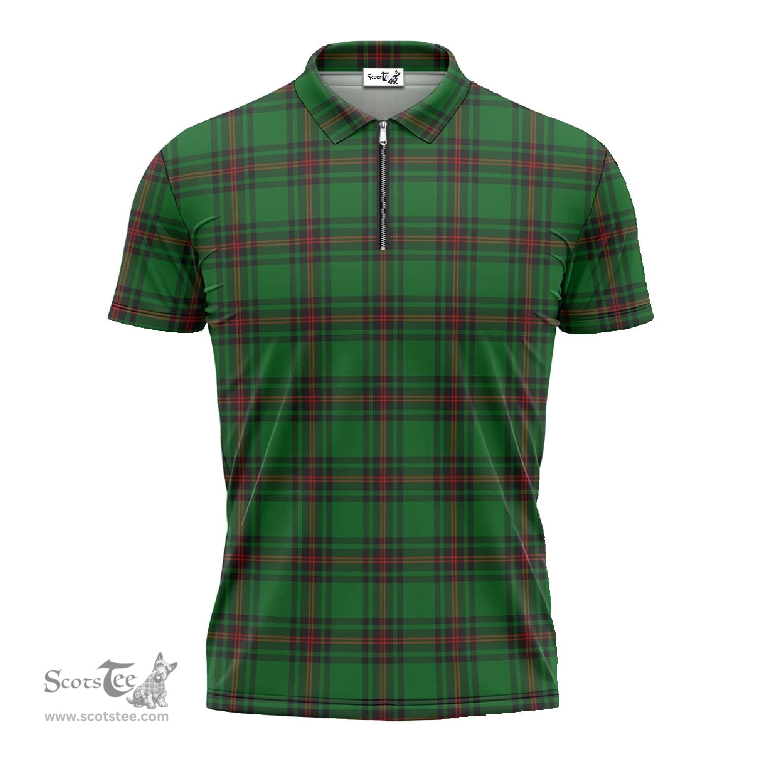 ScotsTee Shop Scottish Kinnear Clan Tartan Zipper Polo Shirt