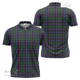ScotsTee Shop Scottish Hunter of Peebleshire Clan Tartan Zipper Polo Shirt