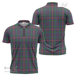ScotsTee Shop Scottish Hyndman Clan Tartan Zipper Polo Shirt