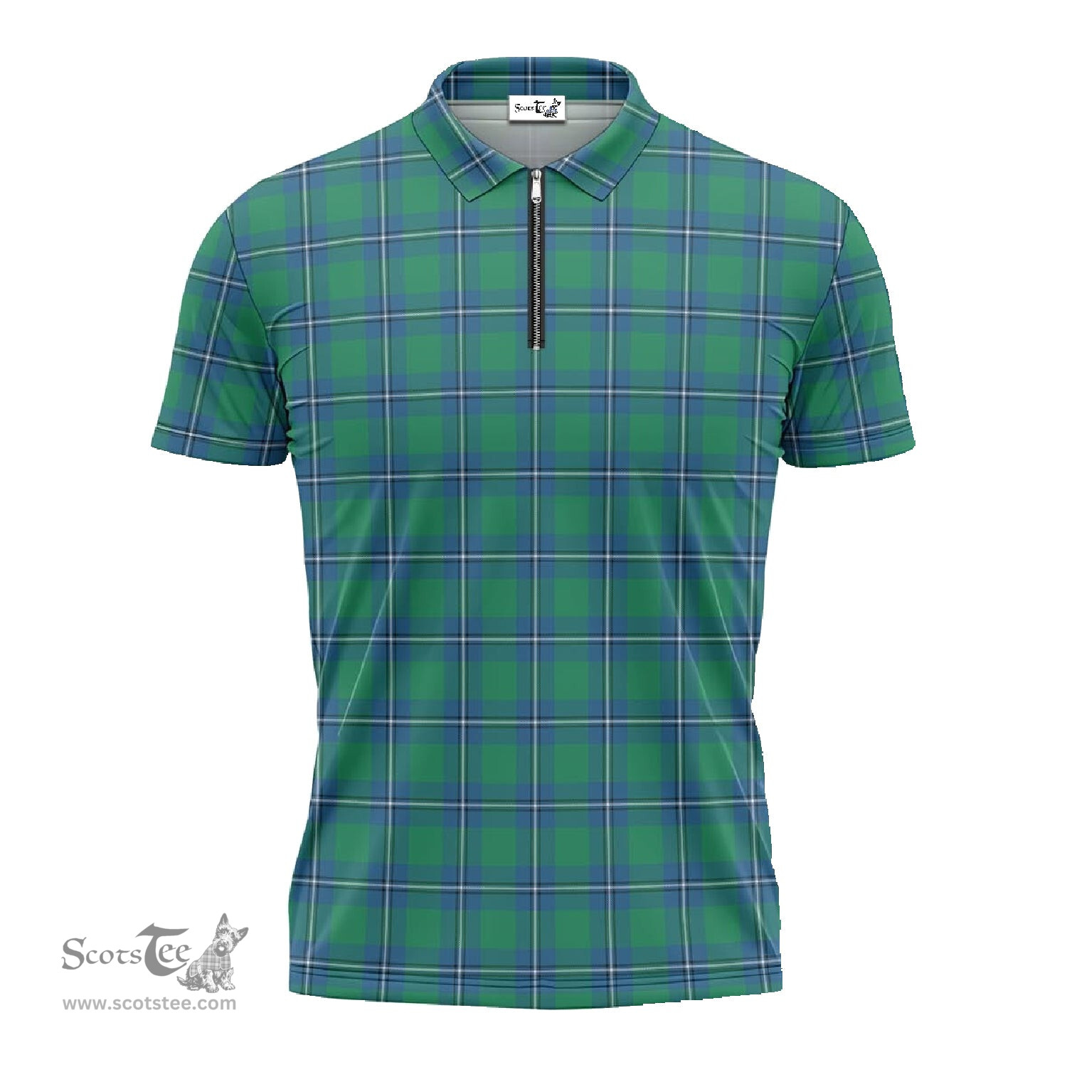 ScotsTee Shop Scottish Irvine Ancient Clan Tartan Zipper Polo Shirt