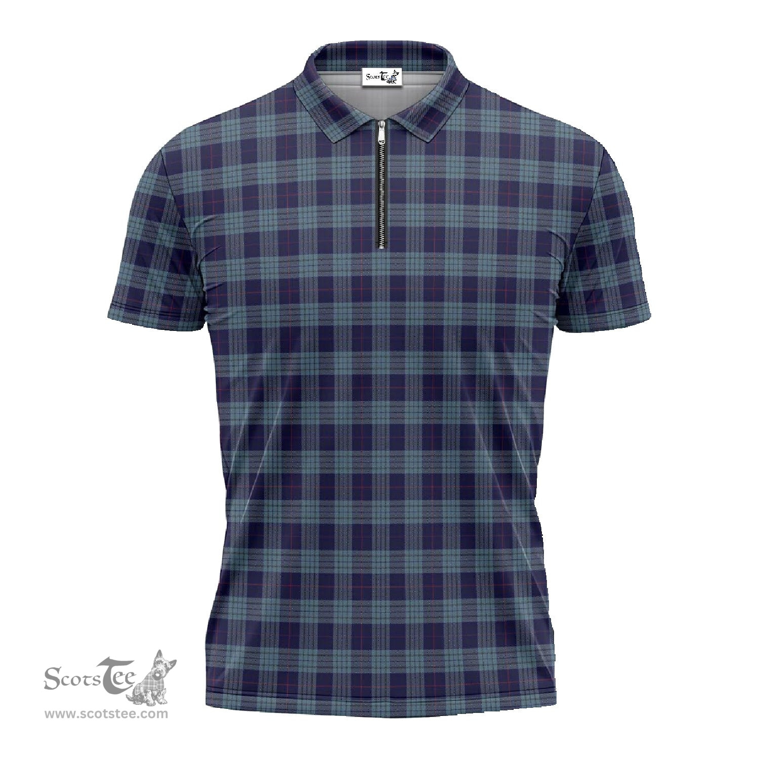 ScotsTee Shop Scottish Roberts of Wales Clan Tartan Zipper Polo Shirt