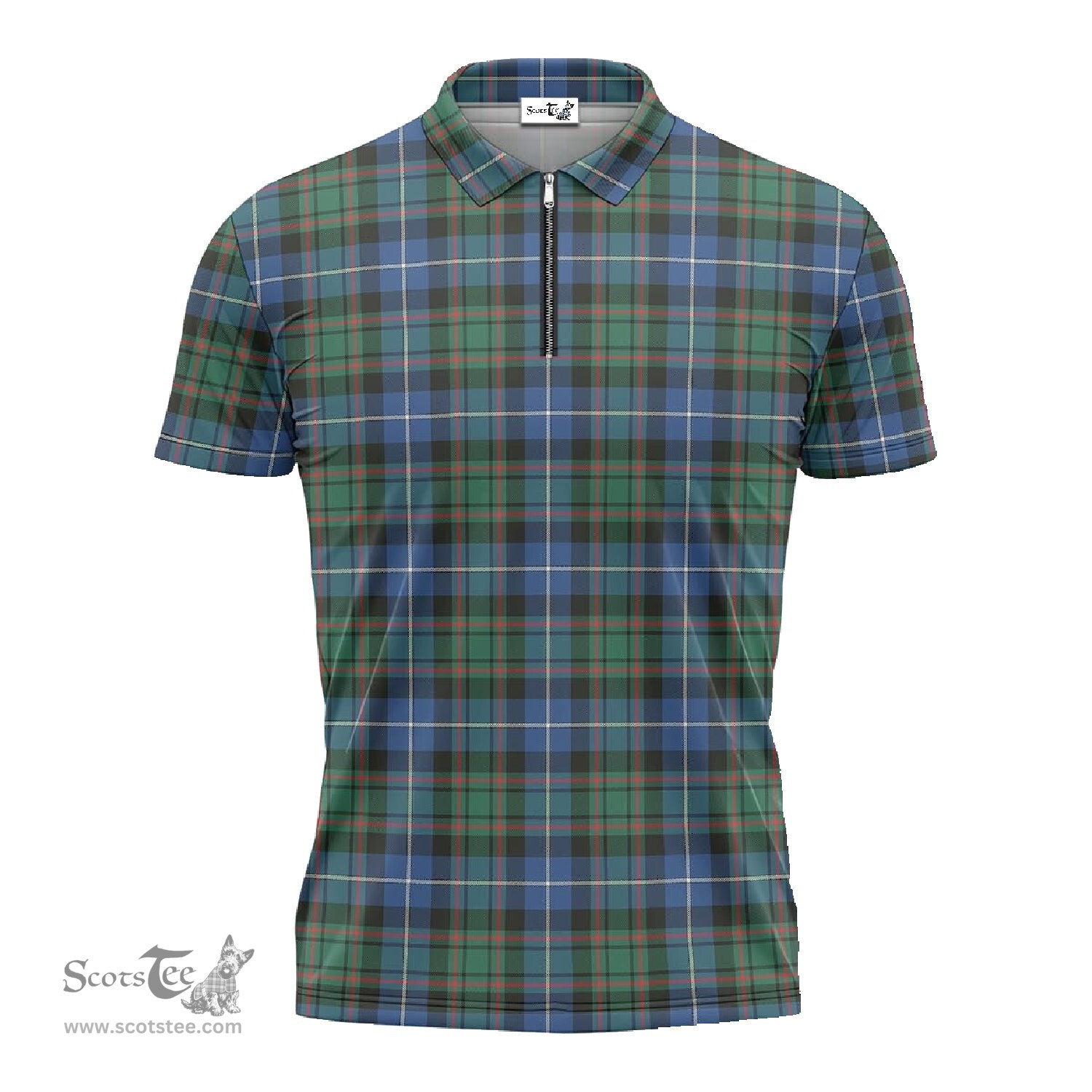ScotsTee Shop Scottish MacRae Hunting Ancient Clan Tartan Zipper Polo Shirt