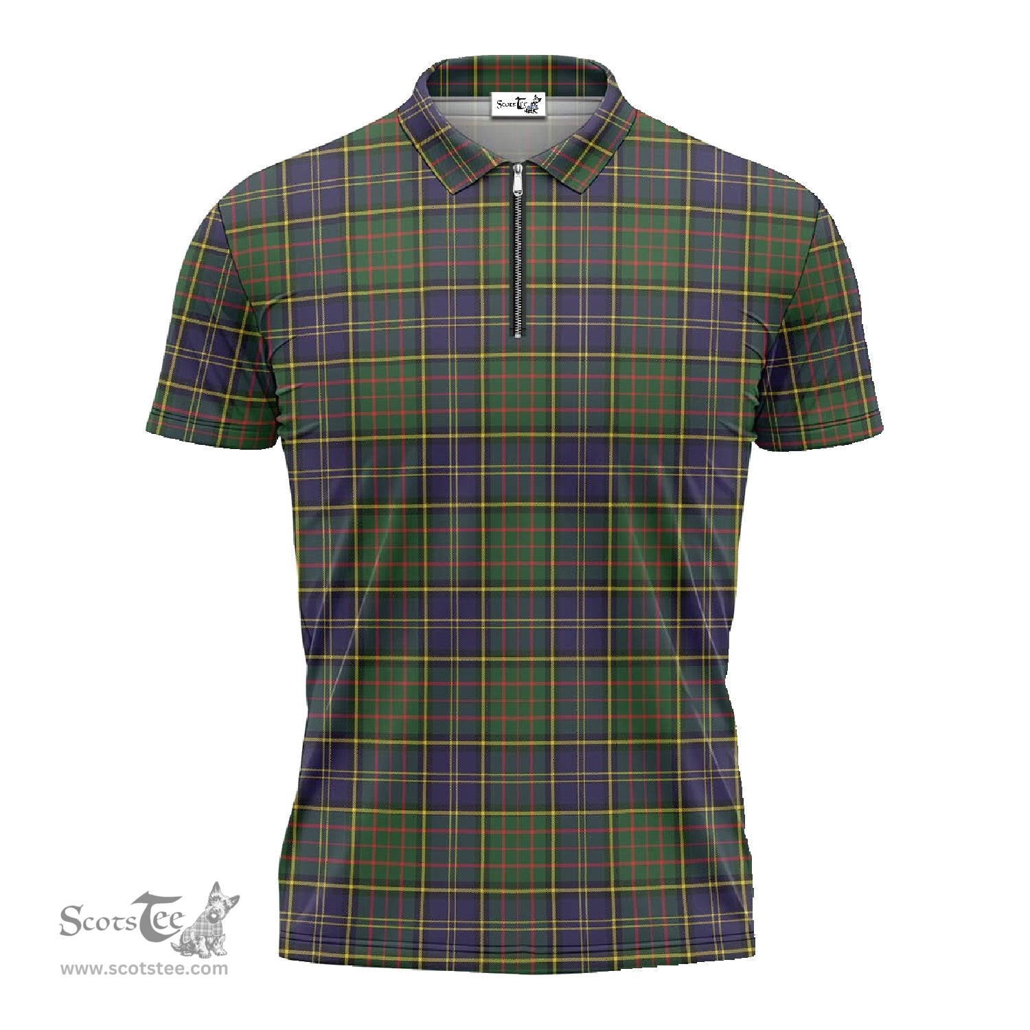 ScotsTee Shop Scottish MacMillan Hunting Modern Clan Tartan Zipper Polo Shirt
