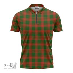 ScotsTee Shop Scottish Menzies Green Modern Clan Tartan Zipper Polo Shirt