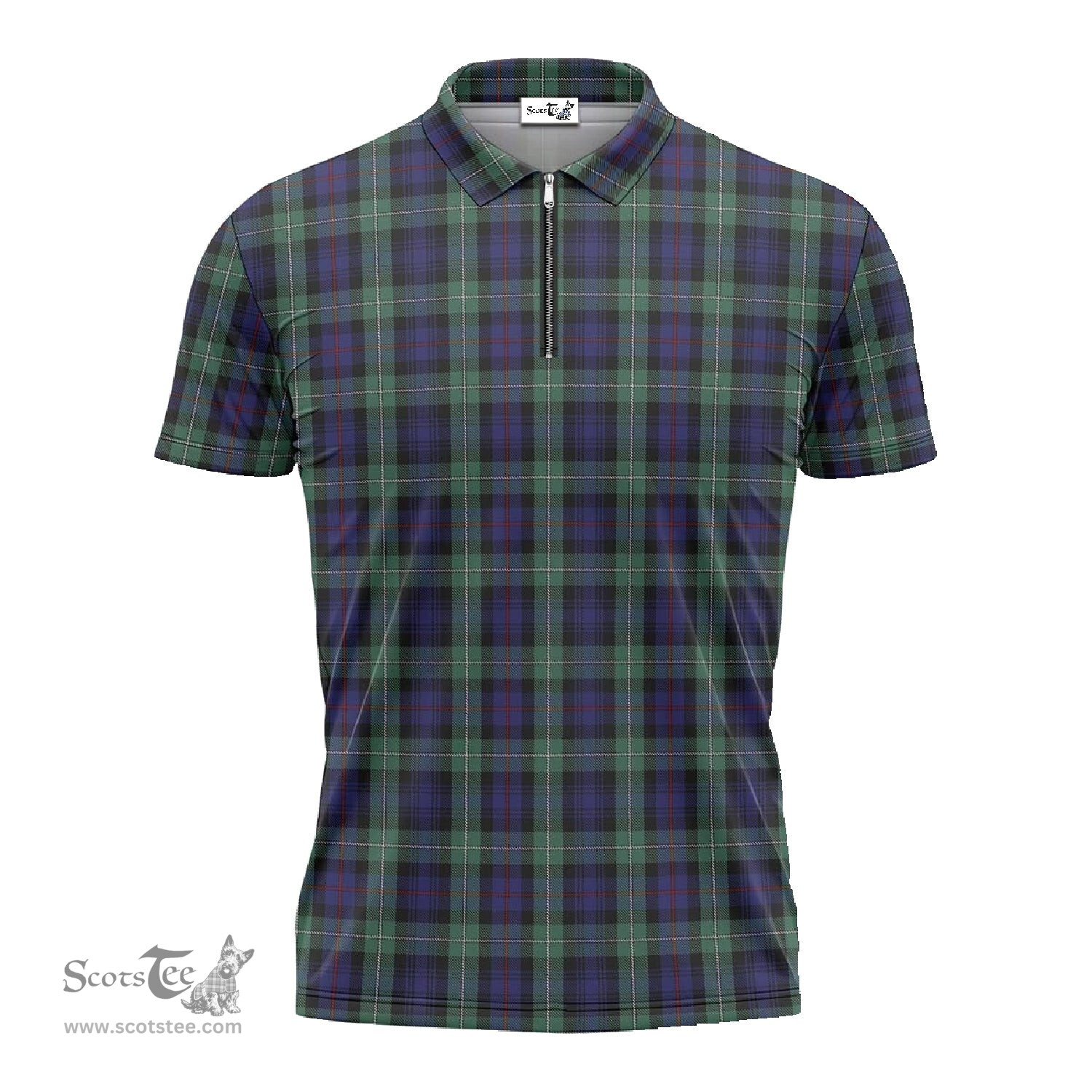ScotsTee Shop Scottish MacKenzie Hunting Green Clan Tartan Zipper Polo Shirt
