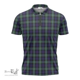 ScotsTee Shop Scottish MacKenzie Hunting Green Clan Tartan Zipper Polo Shirt